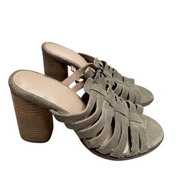 Crevo Hazelle Block Heel Mules Size 7.5 Sage Slip On Leather Suede Sandal - Picture 2 of 8